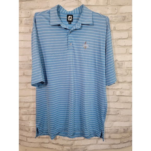 Foot Joy XL Men Short Sleeve Polo Blue White Horizontal Lines The Foundry GC - Picture 4 of 8